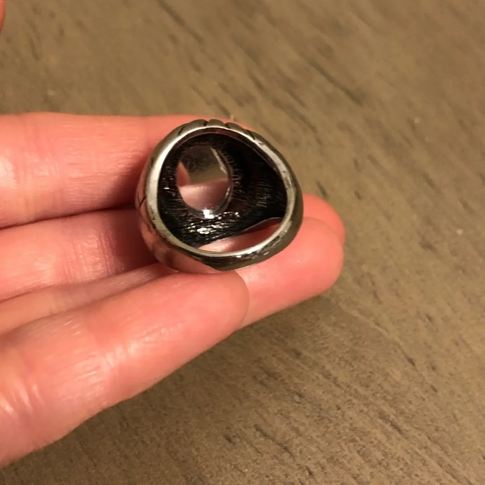 Red Faux Gemstone Silver Tone Cocktail Ring - Costume Jewelry